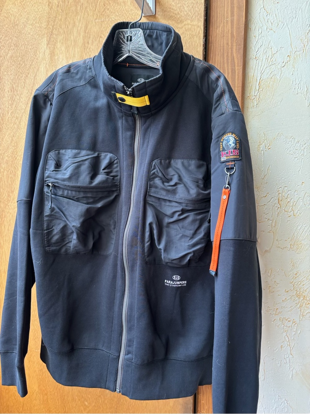Parajumpers Black Zip-Up Sweater with Orange Pull and Yellow Collar Tab